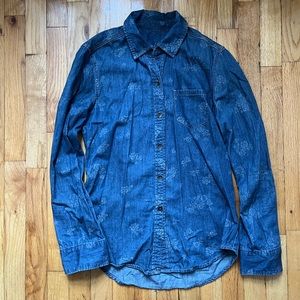Bullhead Black denim chambray floral blouse S